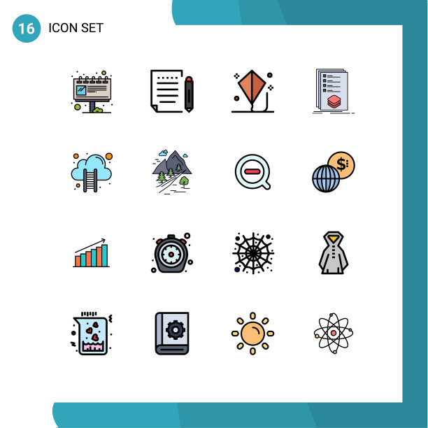 设置16商业平面彩色填充线条包图片下载