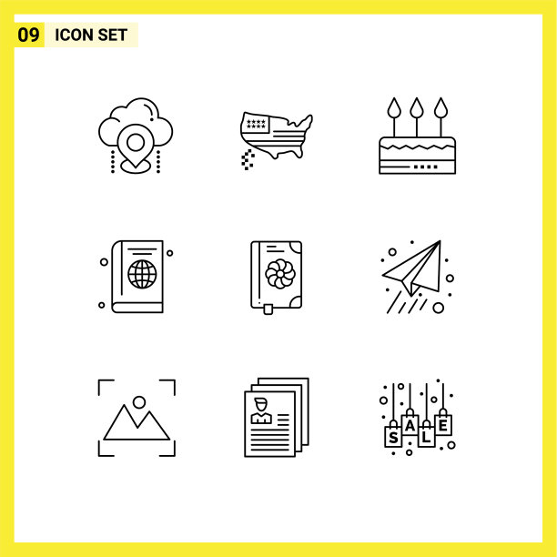 包9个现代轮廓标志和符号图片下载