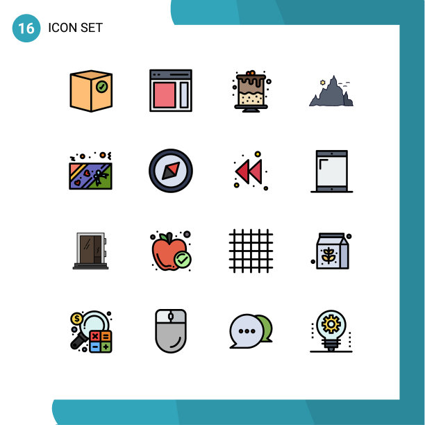 象形图设置16个简单的平色填充图片下载