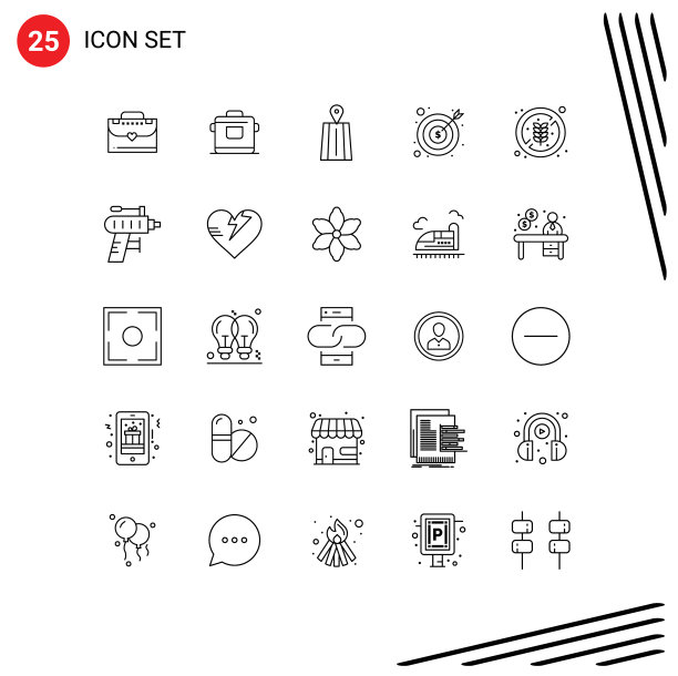 通用图标符号组25个现代线条图片下载