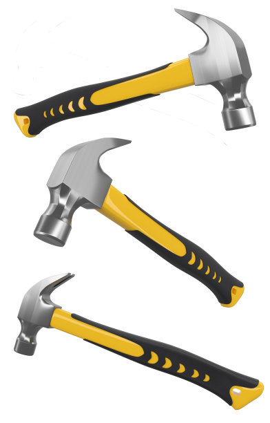一套黑色和黄色的锤子与橡胶处理隔离在白色图片下载