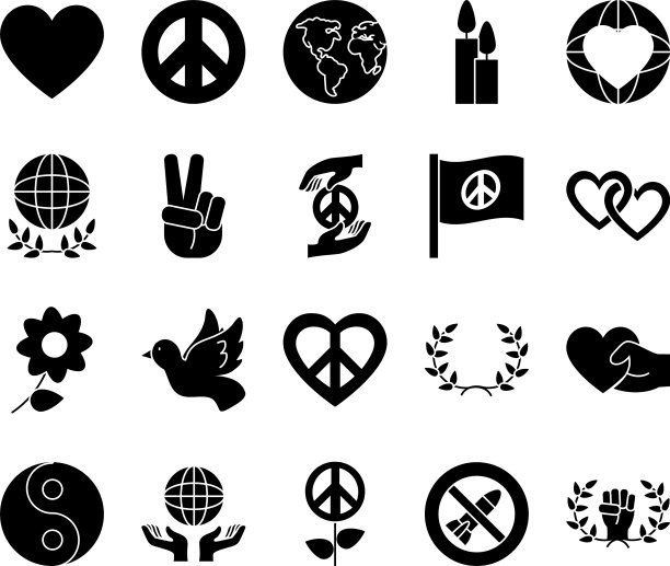 鸽子和和平标志图标设置剪影风格图片下载