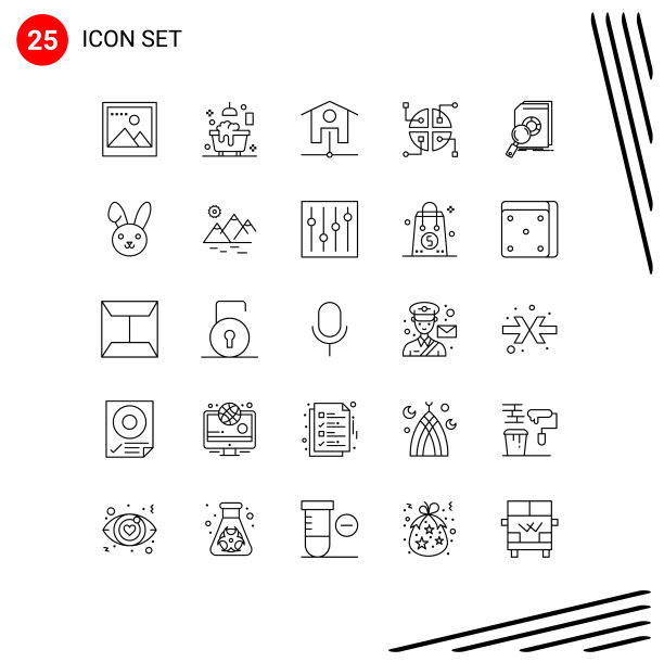 通用图标符号组25个现代线条图片下载