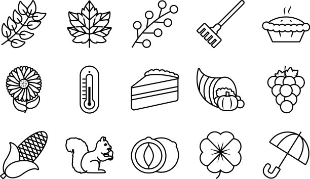 图标设置松鼠和秋季线条风格图片下载