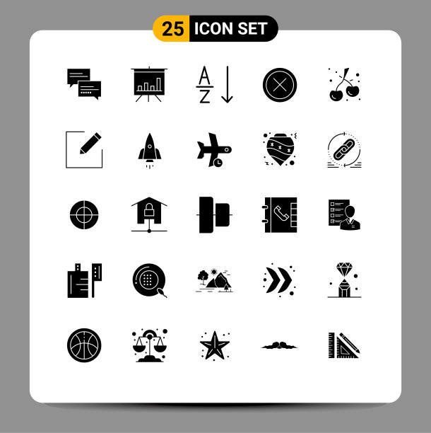 为食物设置25个商业固体象形文字包图片下载