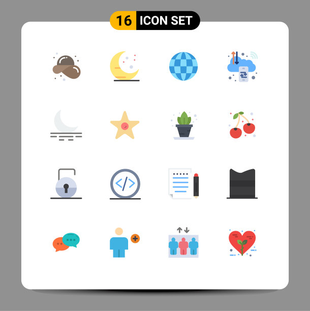 移动界面平面颜色设置16个象形图图片下载