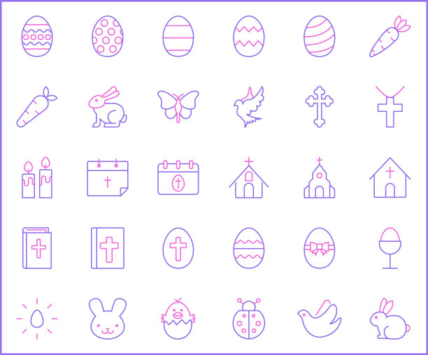 套装复活节和基督教图标线条风格。图片下载