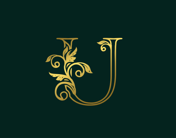 黄金U豪华标志图标设计。图片下载