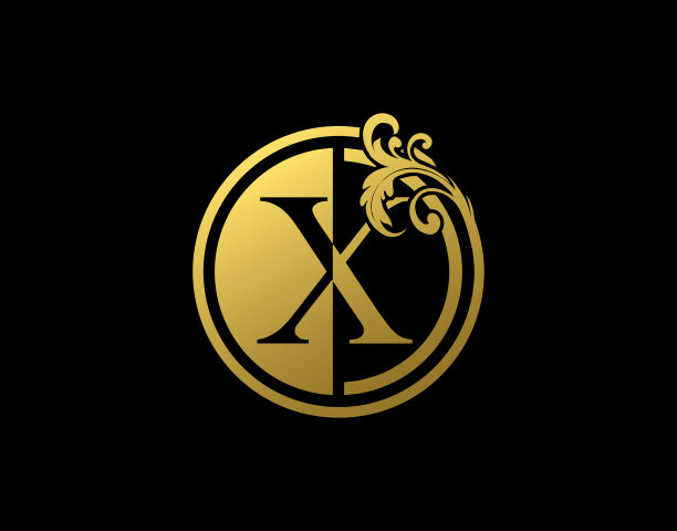 奢侈金圆圈X字母花卉标志。图片下载