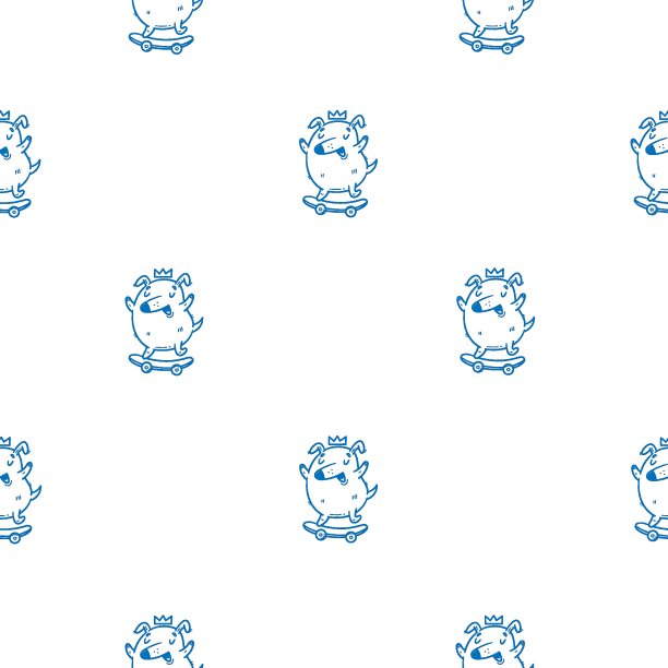无缝图案与可爱的卡通小狗滑板上的白色背景。矢量壁纸与涂鸦狗。有趣的动物图案。图片下载