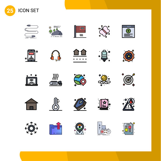 象形文字设置25条简单填充线平图片下载