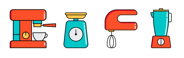 厨房电器图标设置。咖啡机，搅拌机和秤的web应用程序和移动概念。矢量图图片下载