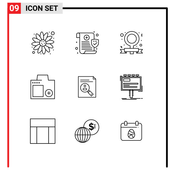 可编辑的线包9个简单的轮廓图片下载