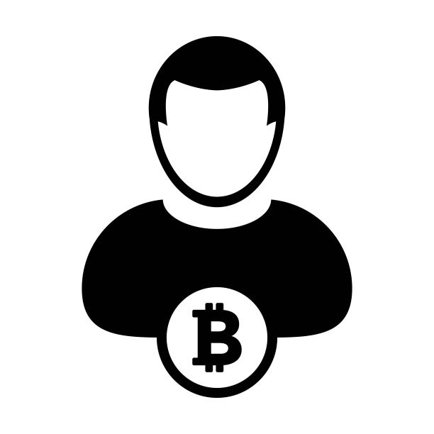 比特币图标矢量加密货币符号与男性个人资料头像数字货币在一个象形文字象形图图片下载