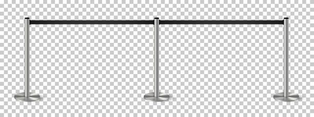 带护栏，有支柱和黑绳。安全控制金属杆柱矢量插图。机场入口栏杆，区域铬分隔，VIP路障上透明的背景图片下载