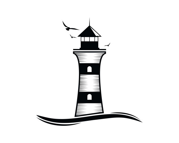 灯塔标志设计模板，矢量图标插图在白色的背景。图片下载