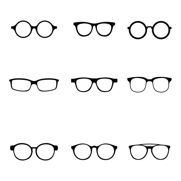 眼镜图标设置，矢量插图上的白色背景。图片下载