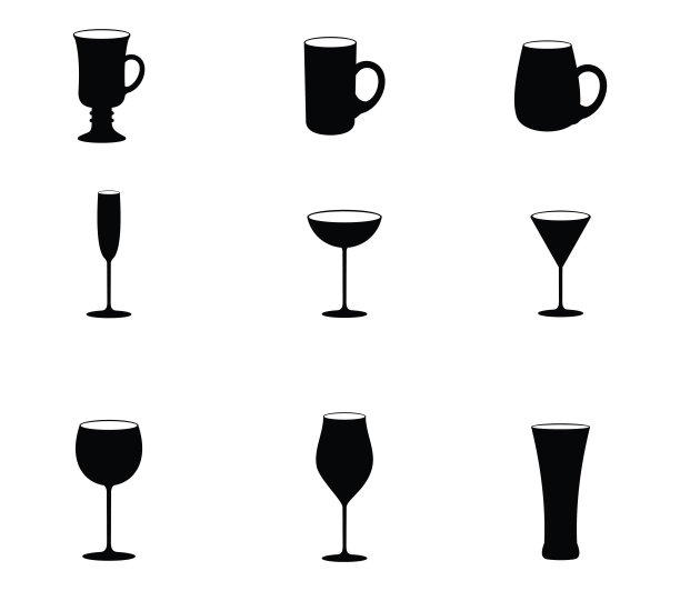 玻璃酒图标设置，矢量插图上的白色背景图片下载