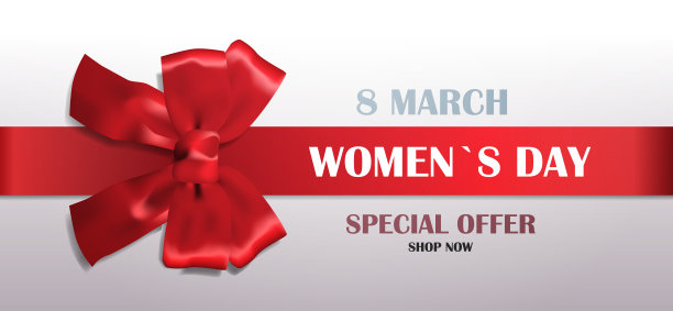 装饰用丝带的红色蝴蝶结妇女节3月8日假日特价概念图片下载