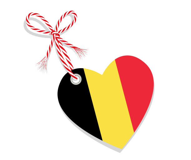 国旗为心形“我爱比利时”，用细绳，矢量插图孤立在白色背景上图片下载