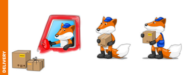 卡通狐狸和交付车的图标集。矢量插图。图片下载