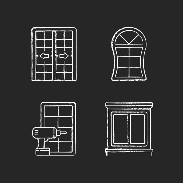 更换门机会粉笔白色图标设置在黑色背景图片下载