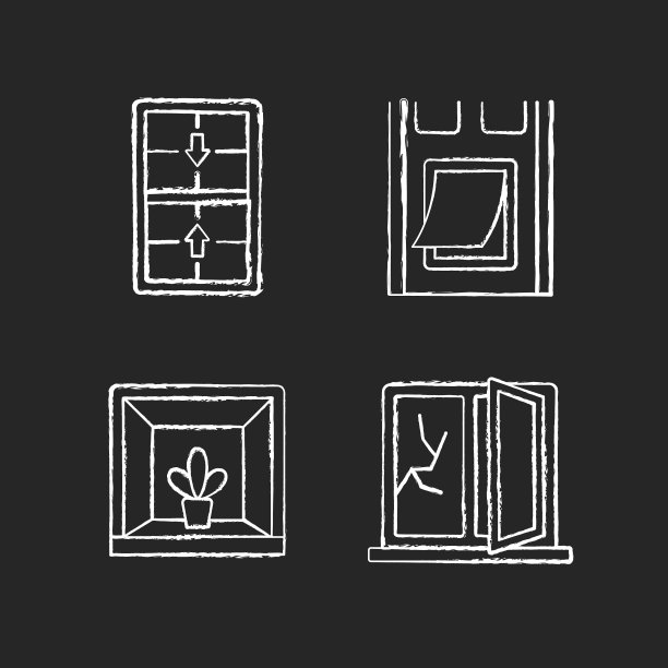 安装门窗粉笔白色图标设置在黑色背景图片下载