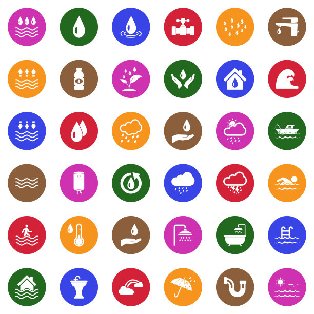 水的图标。圆形的白色平面设计。矢量插图。图片下载