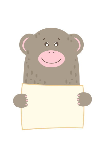 可爱的卡通动物持有标签与复制空间标志。设置贺卡横幅邀请传单小册子。卡通手绘风格。小宠物与空白标志信息板图片下载