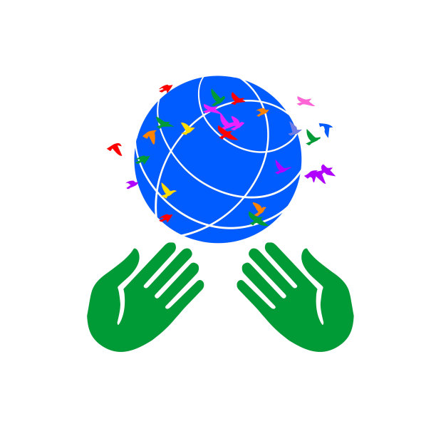 两只手握着地球，鸟儿四处飞舞。图片下载