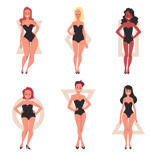 一组女性体型类型的平面矢量孤立插图。图片下载