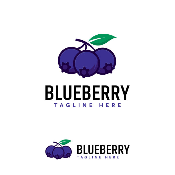 卡通的蓝莓水果标识设计矢量，插图的蓝莓模板图片下载