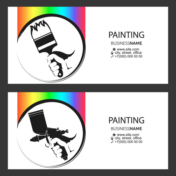 刷子和喷枪手中的油漆工名片图片下载