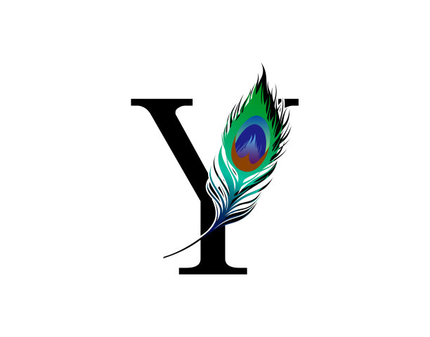 奇异的孔雀羽毛Y字母设计。图片下载