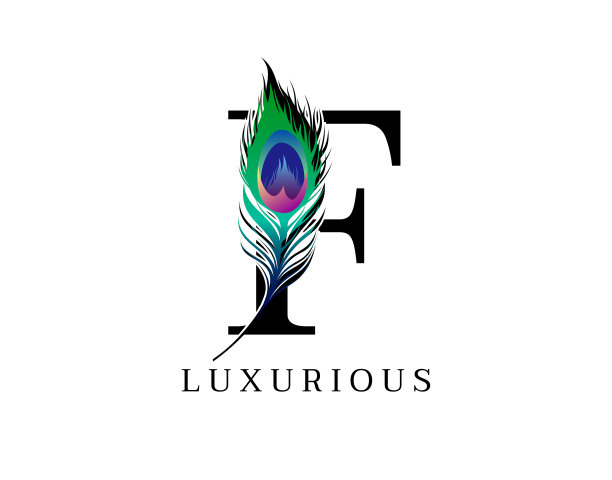 奇异的孔雀羽毛F字母设计。图片下载