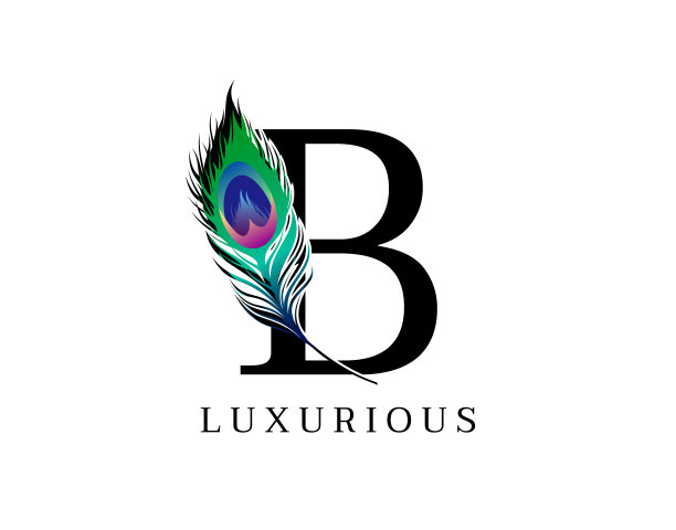 奇异的孔雀羽毛B字母设计。图片下载
