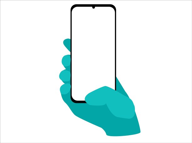 手拿着白色空屏幕的智能手机手套。蓝屏，矢量插图，平面风格图片下载