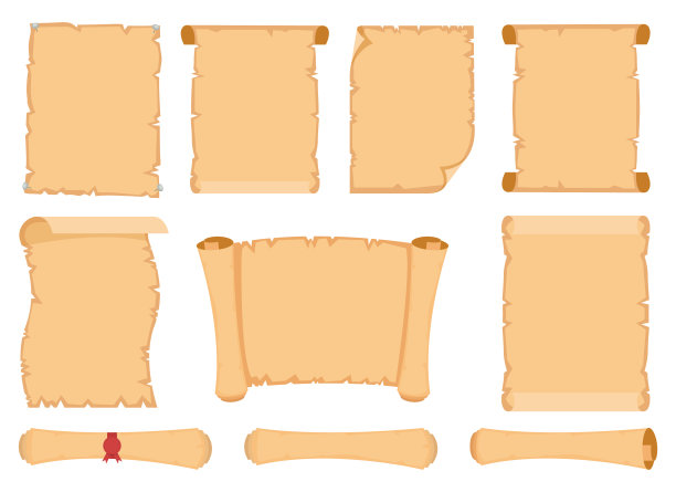 纸莎草卷轴矢量设计插图孤立在白色的背景素材图片
