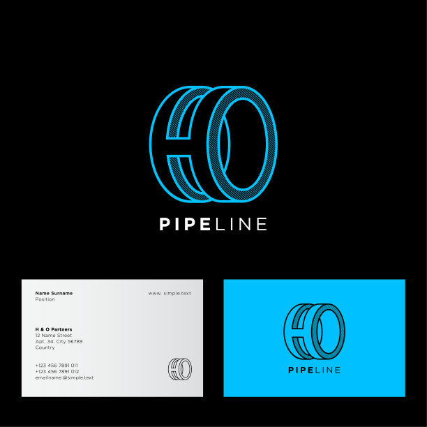 H和O的首字母为环。蓝色的H和O字母。图片下载