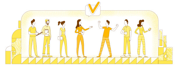 员工雇用平面剪影矢量插图。公司员工、同事在黄色背景上勾勒人物轮廓。员工选拔、企业招聘、猎头简单风格绘制图片下载