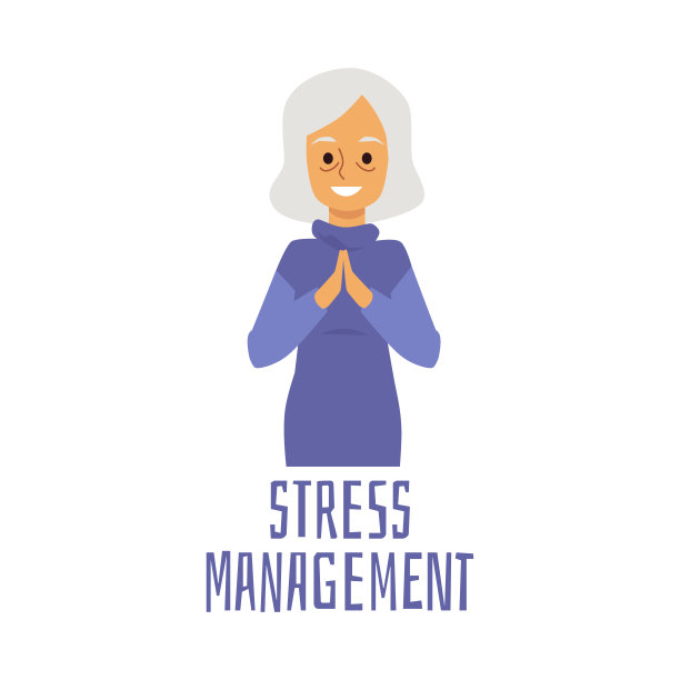 老年压力管理卡配老年女性，平面矢量插图。图片下载