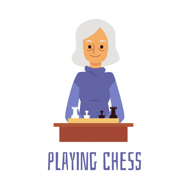 老年妇女下棋以保持身心健康，矢插图孤立。图片下载