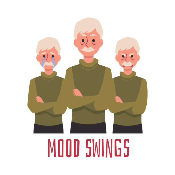 老年男性有情绪波动的老年疾病，平矢插图孤立。图片下载