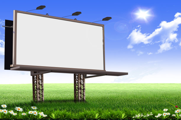 以绿草为背景和空间的抽象广告牌图片下载