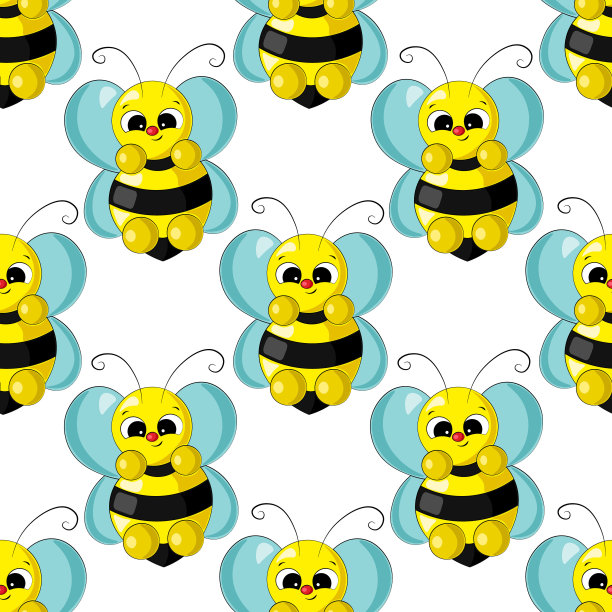无缝矢量图案与可爱的卡通蜜蜂图片下载