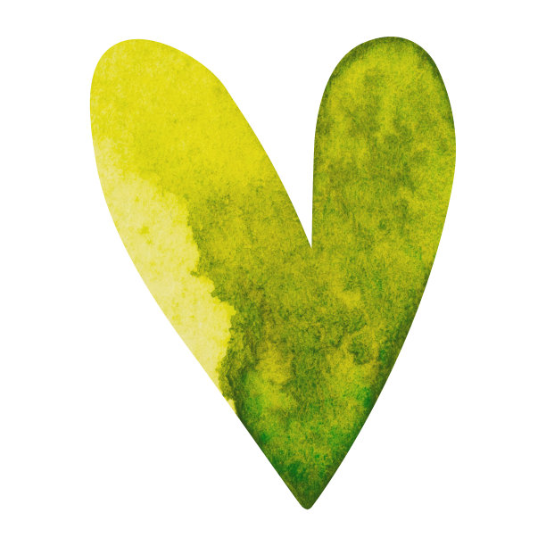 绿色心形，纸上手绘水彩图片下载