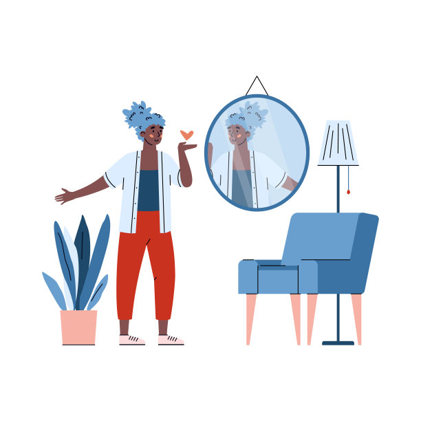 女人满意她的外表，卡通矢量插图孤立。图片下载