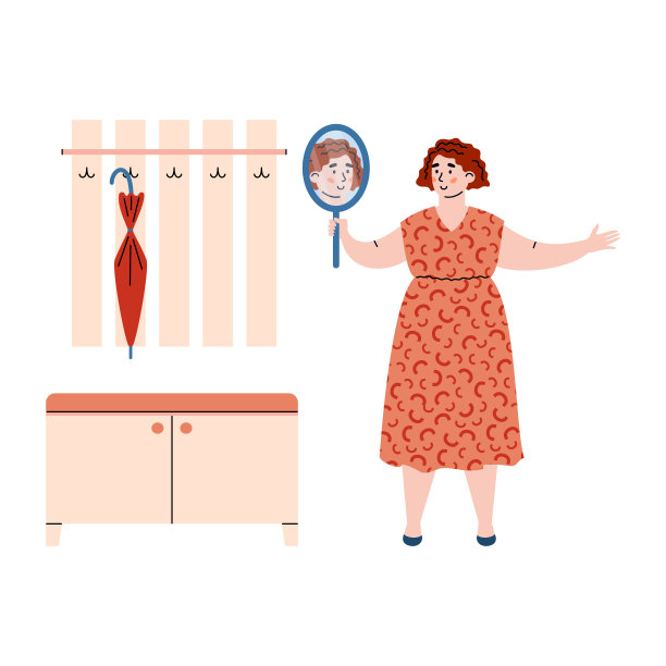 对自己的外貌感到快乐的超重女人，卡通矢量插画图片下载