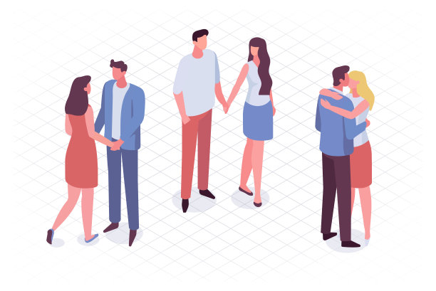 男人和女人。爱。夫妻花时间在一起。在白色背景上孤立的扁平字符。图片下载