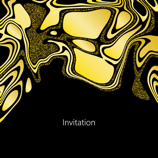 优雅的金色波浪纹理创意设计的海报，卡片，邀请，壁纸，横幅和网站。黑色和金色的颜料。图片下载